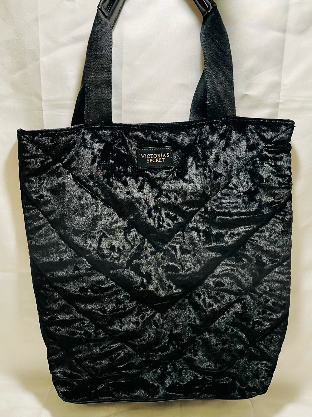 Victoria's Secret Black Crushed Velvet Chevron Tote Bag,  ✨Limited Edition✨
